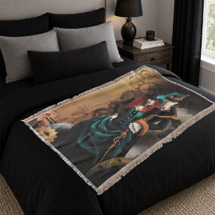 Victorian Steampunk Couple Elegance Romance Throw Blanket