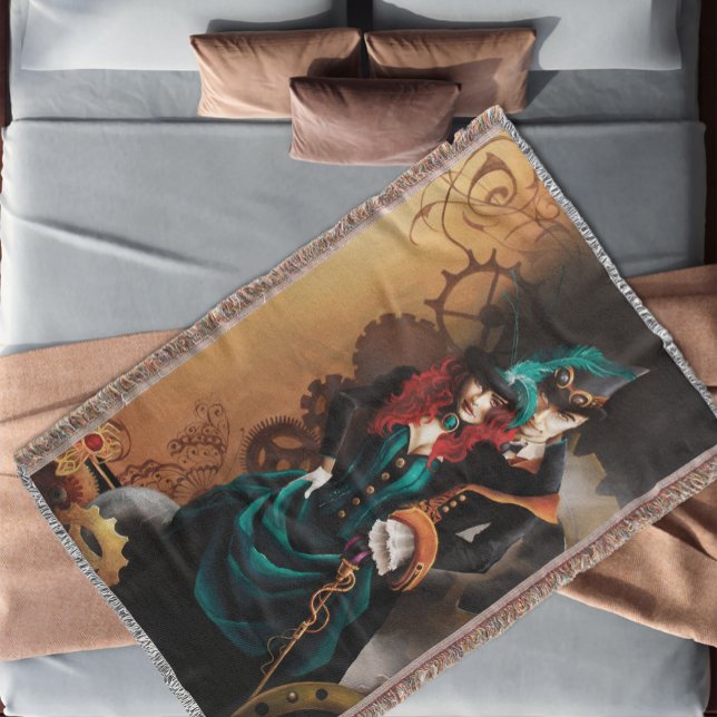Victorian Steampunk Couple Elegance Romance  Throw Blanket (Creator Uploaded)