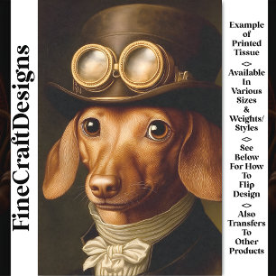 Victorian Steampunk Dachshund Dog BF6 Decoupage Tissue Paper