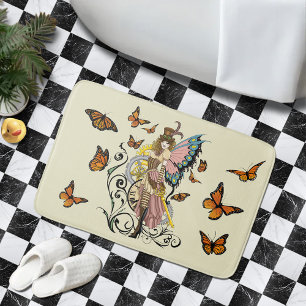 Victorian Steampunk Fairy Butterflies Gears Yellow Bath Mat