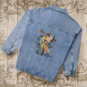 Victorian Steampunk Fairy Butterflies Gears Yellow Denim Jacket
