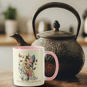 Victorian Steampunk Fairy Butterflies Gears Yellow Mug