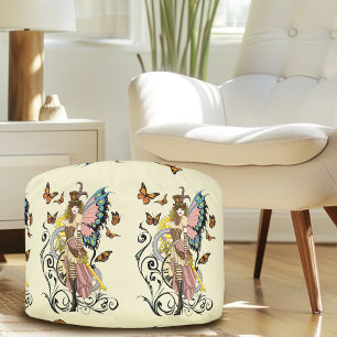 Victorian Steampunk Fairy Butterflies Gears Yellow Pouf