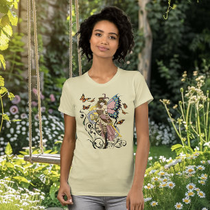 Victorian Steampunk Fairy Butterflies Gears Yellow T-Shirt