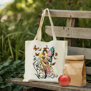 Victorian Steampunk Fairy Butterflies Gears Yellow Tote Bag