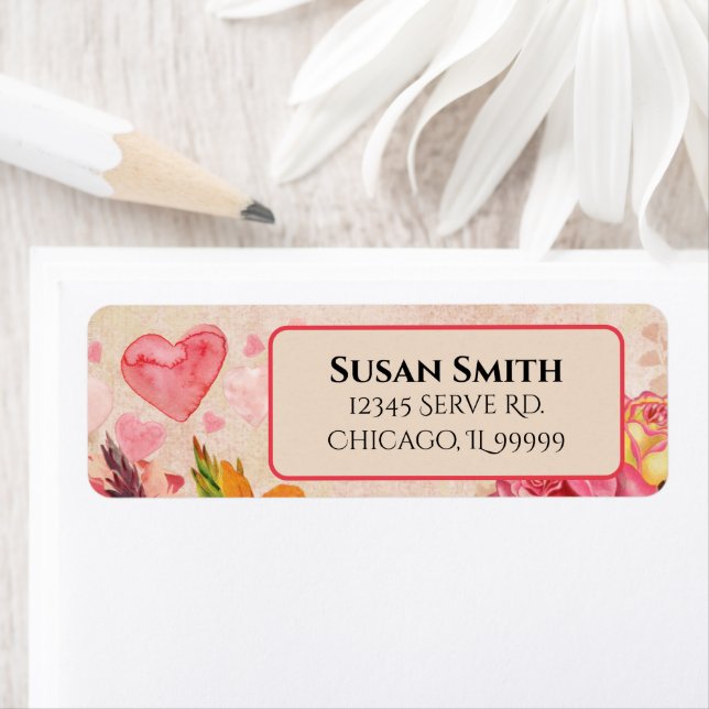 Victorian Steampunk Flowers Hearts Return Address Label (Insitu)