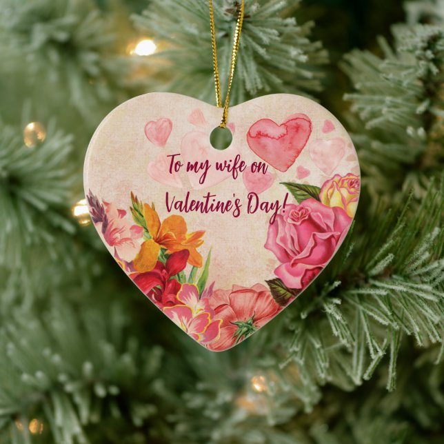 Victorian Steampunk Flowers Hearts Valentine's Day Ceramic Ornament (Tree)
