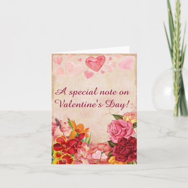 Victorian Steampunk Flowers Hearts Valentine's Day Holiday Card (Front)