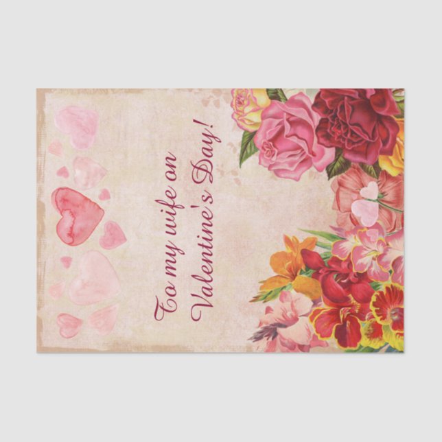 Victorian Steampunk Flowers Hearts Valentine's Day Tissue Paper (Front)
