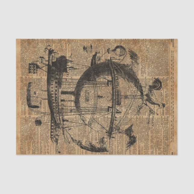 Victorian Steampunk Flying Machine Tissue Paper (Front)