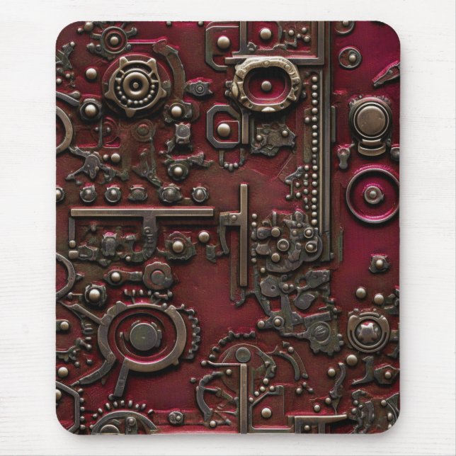Victorian Steampunk Gear Burgundy Red Mouse Pad (Front)