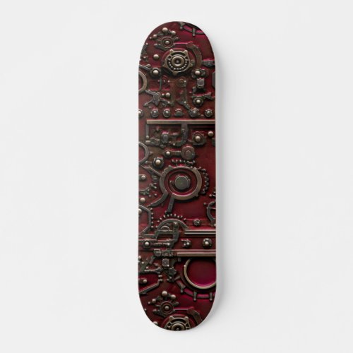 Victorian Steampunk Gear Burgundy Red Skateboard