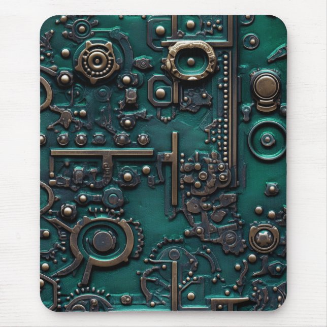 Victorian Steampunk Gear Emerald Green Mouse Pad (Front)