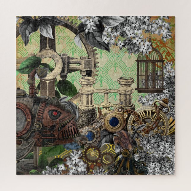 Victorian Steampunk Gears, Clock, Binoculars Jigsaw Puzzle (Vertical)