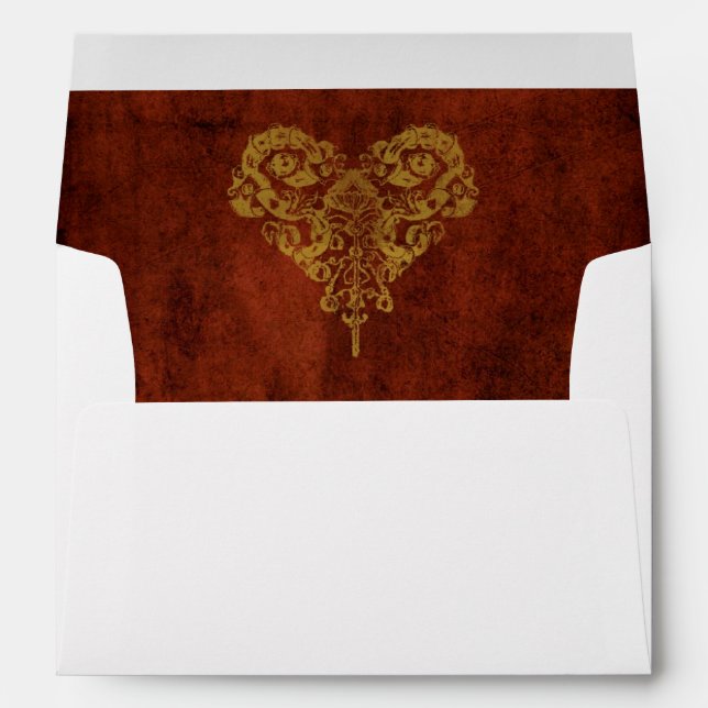 Victorian Steampunk Gears Heart Wedding Envelope (Back (Bottom))