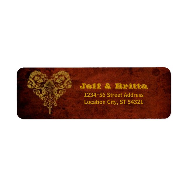 Victorian Steampunk Gears Heart Wedding Label (Front)