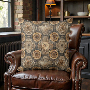 Victorian Steampunk Gears Throw Pillow