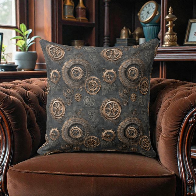 Victorian Steampunk Gears Throw Pillow (Creator Uploaded)