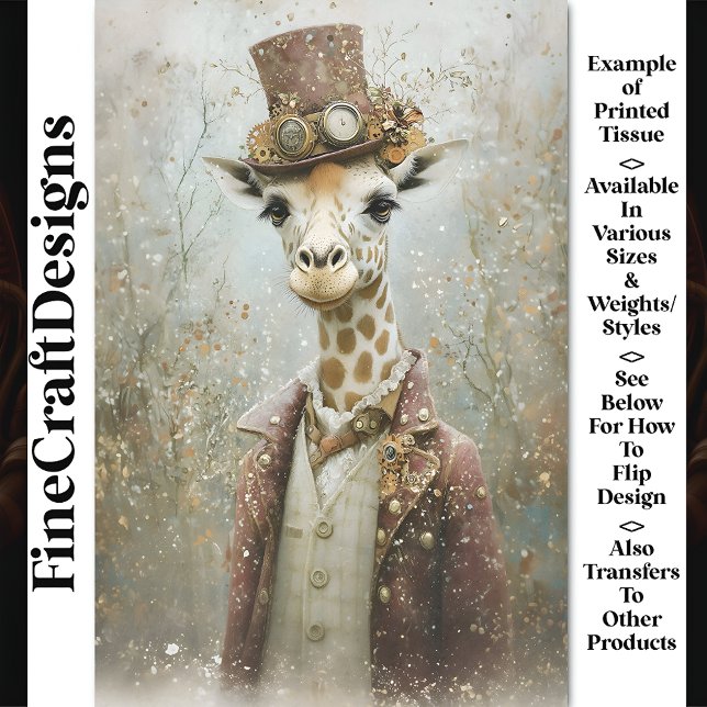 Victorian Steampunk Giraffe, Top Hat CA4 Decoupage Tissue Paper (Creator Uploaded)