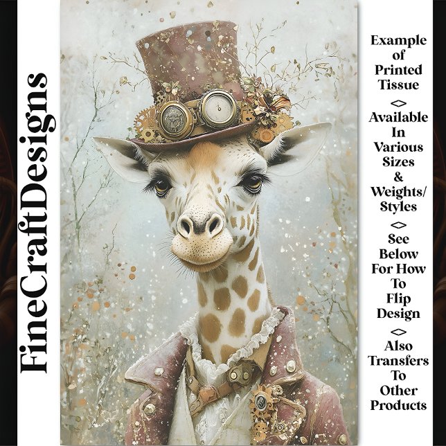 Victorian Steampunk Giraffe, Top Hat CA5 Decoupage Tissue Paper (Creator Uploaded)