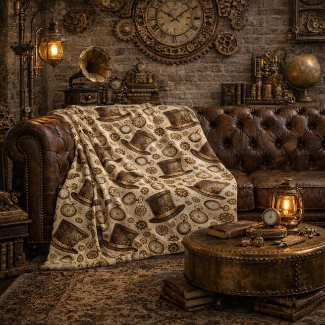 Victorian Steampunk Hat and Clockwork Pattern Fleece Blanket (Creator Uploaded)