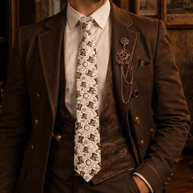 Victorian Steampunk Hat and Clockwork Pattern Neck Tie (Creator Uploaded)