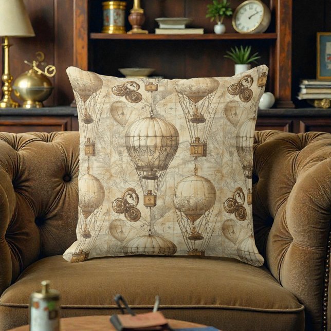 Victorian Steampunk Hot Air Balloons Throw Pillow (Creator Uploaded)
