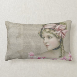 Victorian Steampunk Lady Newspaper Lumbar Pillow