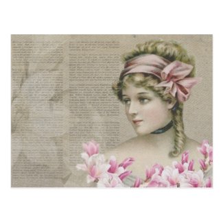 Victorian Steampunk Lady Pink Newspaper Postcard