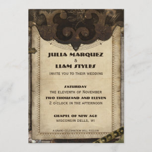 Victorian Steampunk Leather Wedding Invitation