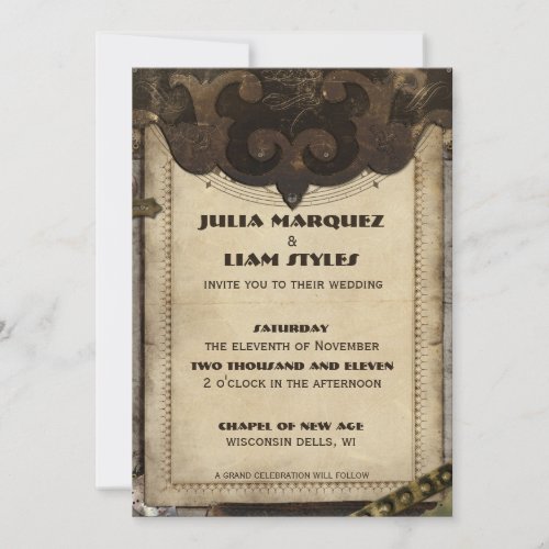 Victorian Steampunk Leather Wedding Invitation