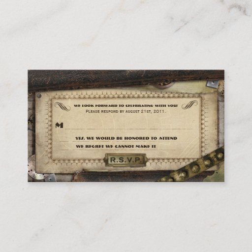 Customizable Victorian Steampunk Leather Wedding RSVP Cards Business Card Templates