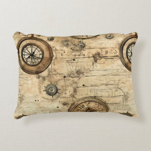 Victorian Steampunk Machinery Sepia Brown Accent Pillow