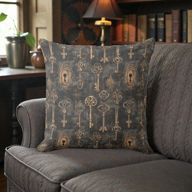 Victorian Steampunk Metal Keys Throw Pillow (Creator Uploaded)