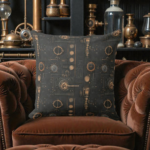 Victorian Steampunk Metal Knobs and Gears Throw Pillow