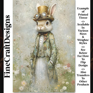 Victorian Steampunk Rabbit, Floral CA6 Decoupage Tissue Paper