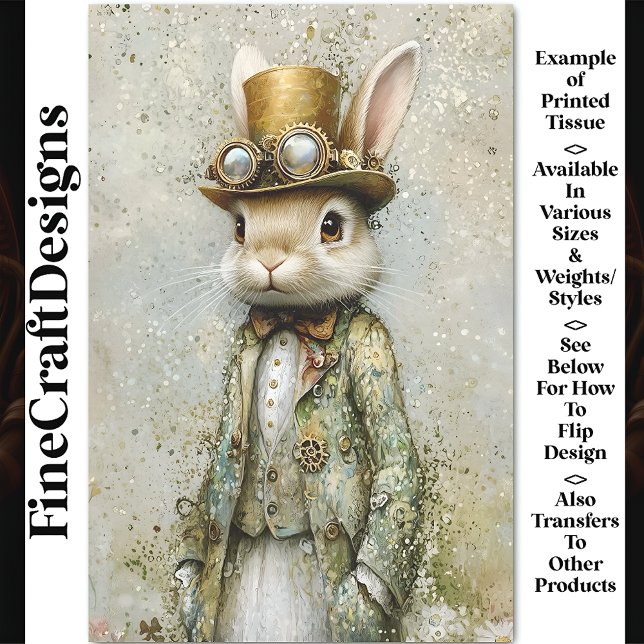 Victorian Steampunk Rabbit, Floral CA7 Decoupage Tissue Paper (Creator Uploaded)