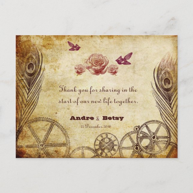 Victorian Steampunk Thank You Postcard (Front)