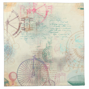 Victorian Steampunk Watercolor Grunge Pastel Cloth Napkin