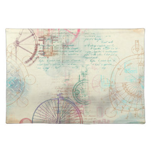 Victorian Steampunk   Watercolor Grunge Pastel Cloth Placemat
