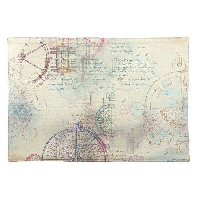 Victorian Steampunk | Watercolor Grunge Pastel Cloth Placemat (Front)