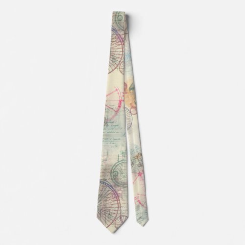 Victorian Steampunk  Watercolor Grunge Pastel Neck Tie