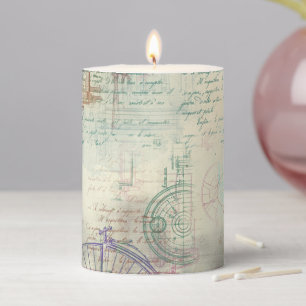 Victorian Steampunk Watercolor Grunge Pastel Pillar Candle