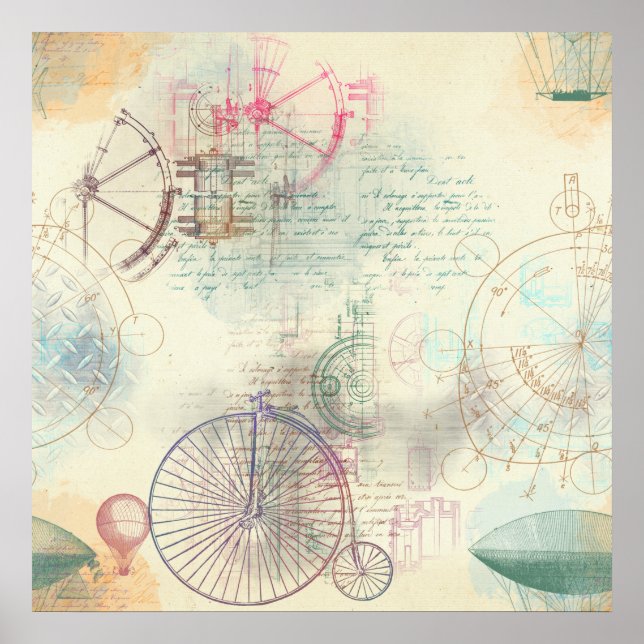 Victorian Steampunk | Watercolor Grunge Pastel Poster (Front)