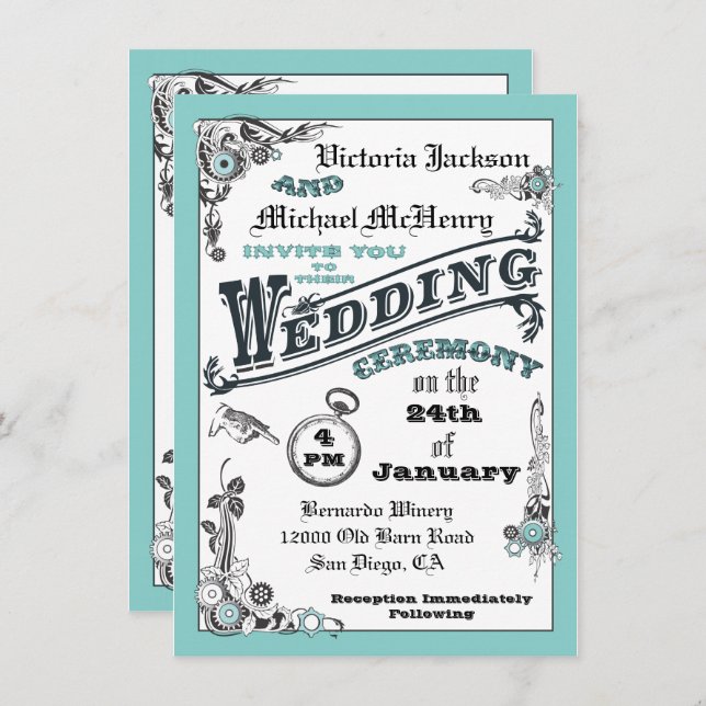 Victorian Steampunk Wedding Invitations (Front/Back)