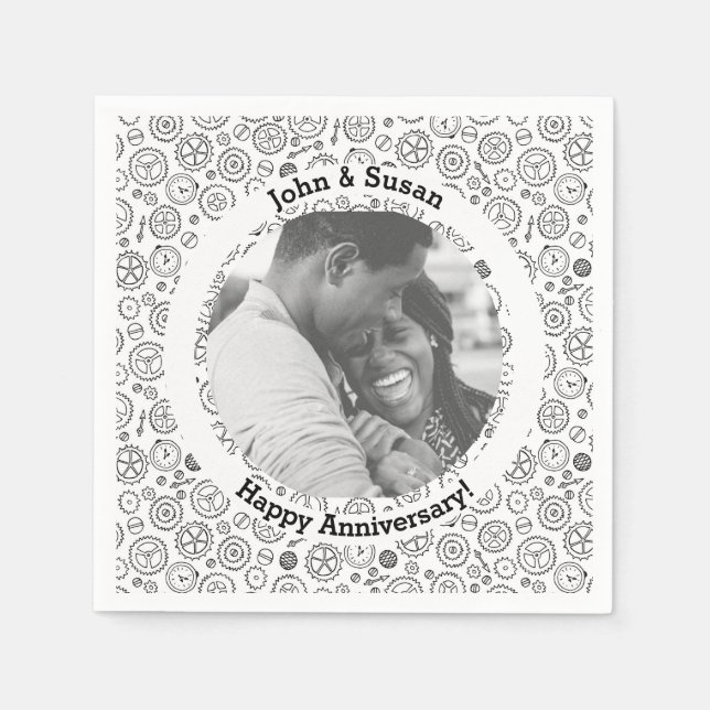 Victorian Steampunk White & Black Gears Clockwork Napkins (Front)