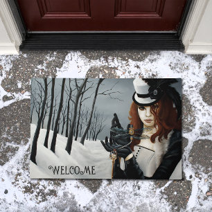 Victorian Steampunk Winter Dragonfly Key Gothic Doormat