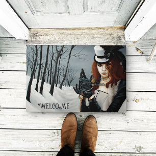 Victorian Steampunk Winter Dragonfly Key Gothic Doormat