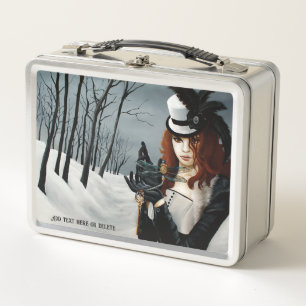 Victorian Steampunk Winter Dragonfly Key Gothic Metal Lunch Box