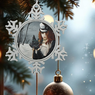 Victorian Steampunk Winter Dragonfly Key Gothic Snowflake Pewter Christmas Ornament